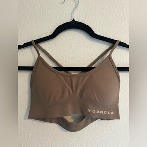 YoungLA cross back sports bra size small color taupe